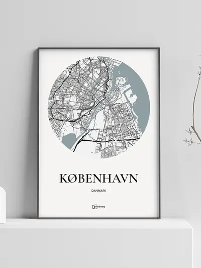 København Plakaten Rundt kort Hvid 30×42 cm (A3) plakat