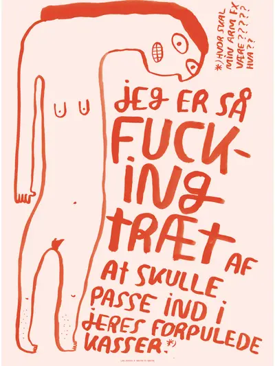 "Fucking Træt" rød Line Jensen x Søster til Søster plakat