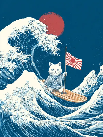 Japansk Plakat 72 - Katten og Den Store Bølge plakat