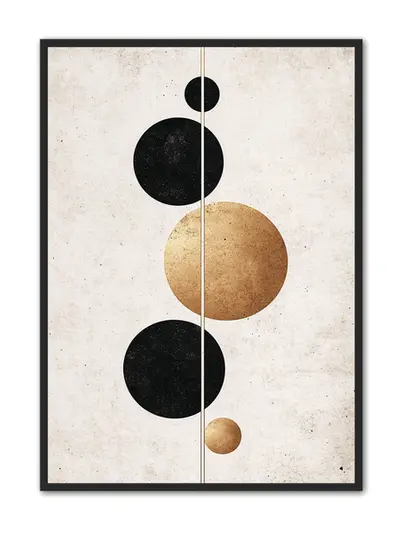 Minimalistisk Plakat 99 - Symmetri i Sort og Guld Cirkler plakat