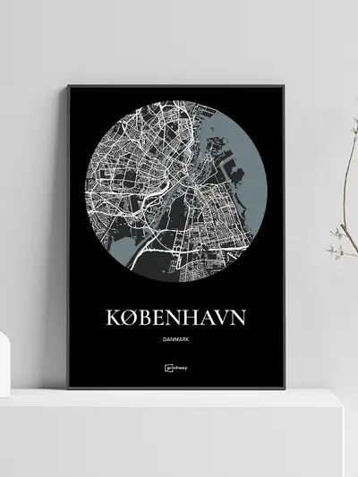København Plakaten Rundt kort Sort 50×70 cm (B2) plakat