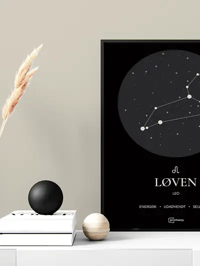 Løven Stjernetegn Plakat Sort 21×30 cm (A4) plakat