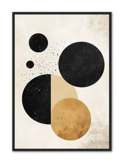 Minimalistisk Plakat 110 - Eksplosion af Cirkler i Sort og Guld plakat